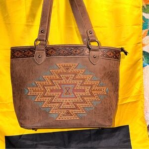 Embroidered Brown Tote with Tribal Design